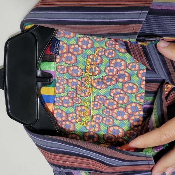 Robert Graham multicolor stripe button down shirt, collared, men's size 2XL - Picture 9 of 12